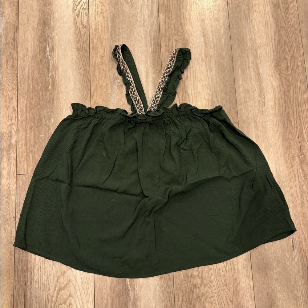 1. State Green Halter Top with Embroidered Straps Size M